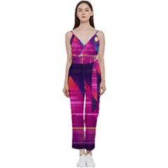 Egyptian-pyramids-night-landscape-cartoon V-neck Spaghetti Strap Tie Front Jumpsuit by Salman4z