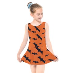 Halloween-card-with-bats-flying-pattern Kids  Skater Dress Swimsuit by Salman4z