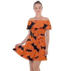 Halloween-card-with-bats-flying-pattern Off Shoulder Velour Dress by Salman4z