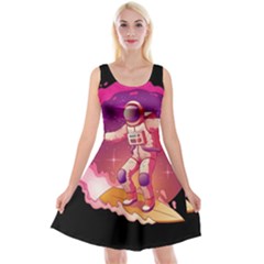 Astronaut-spacesuit-standing-surfboard-surfing-milky-way-stars Reversible Velvet Sleeveless Dress by Salman4z