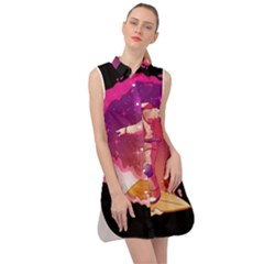 Astronaut-spacesuit-standing-surfboard-surfing-milky-way-stars Sleeveless Shirt Dress by Salman4z