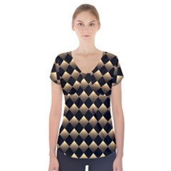 Golden Chess Board Background Short Sleeve Front Detail Top by pakminggu