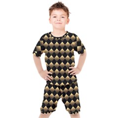 Golden Chess Board Background Kids  Tee And Shorts Set by pakminggu