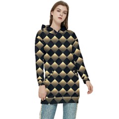 Golden Chess Board Background Women s Long Oversized Pullover Hoodie by pakminggu