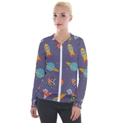 Space-seamless-pattern Velvet Zip Up Jacket