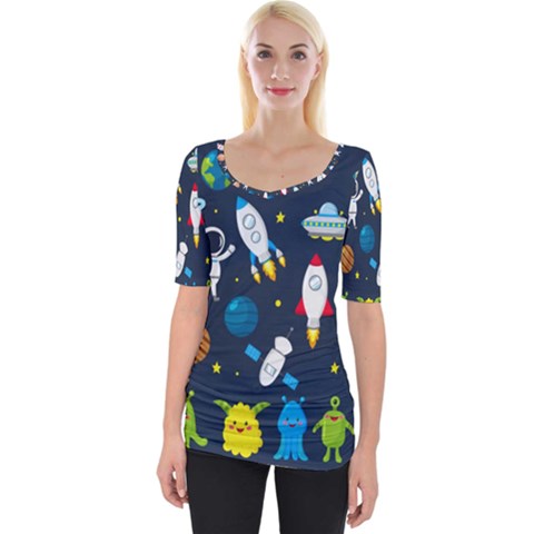 Big-set-cute-astronauts-space-planets-stars-aliens-rockets-ufo-constellations-satellite-moon-rover-v Wide Neckline Tee by Salman4z