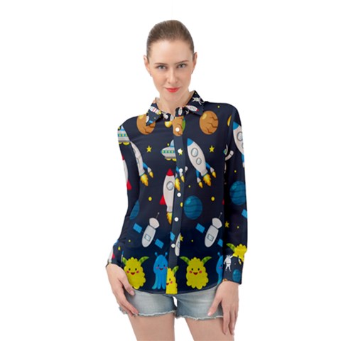 Big-set-cute-astronauts-space-planets-stars-aliens-rockets-ufo-constellations-satellite-moon-rover-v Long Sleeve Chiffon Shirt by Salman4z