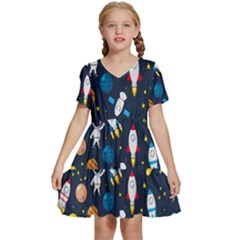 Big-set-cute-astronauts-space-planets-stars-aliens-rockets-ufo-constellations-satellite-moon-rover-v Kids  Short Sleeve Tiered Mini Dress by Salman4z