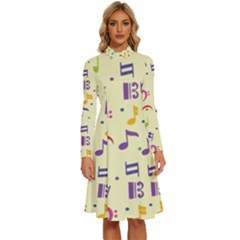 Seamless-pattern-musical-note-doodle-symbol Long Sleeve Shirt Collar A-line Dress by Salman4z