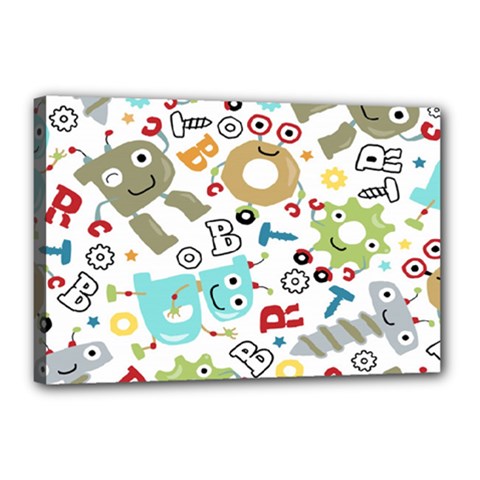 Seamless-pattern-vector-with-funny-robots-cartoon Canvas 18  X 12  (stretched) by Salman4z