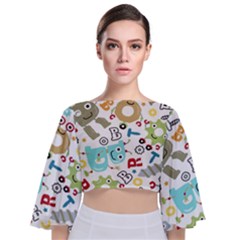 Seamless-pattern-vector-with-funny-robots-cartoon Tie Back Butterfly Sleeve Chiffon Top by Salman4z