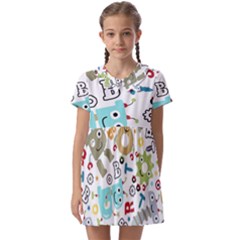 Seamless-pattern-vector-with-funny-robots-cartoon Kids  Asymmetric Collar Dress by Salman4z