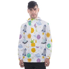 Seamless-pattern-cartoon-space-planets-isolated-white-background Men s Front Pocket Pullover Windbreaker by Salman4z