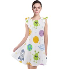 Seamless-pattern-cartoon-space-planets-isolated-white-background Tie Up Tunic Dress by Salman4z