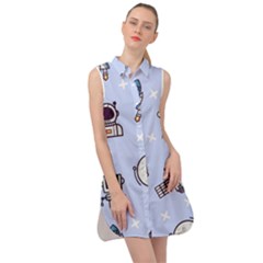 Seamless-pattern-with-space-theme Sleeveless Shirt Dress by Salman4z