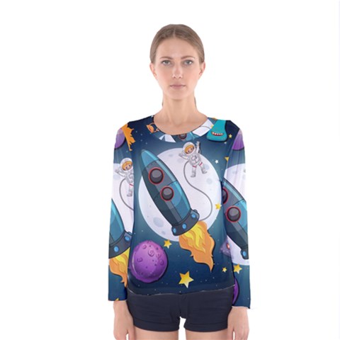 Spaceship-astronaut-space Women s Long Sleeve Tee by Salman4z