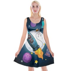 Spaceship-astronaut-space Reversible Velvet Sleeveless Dress by Salman4z