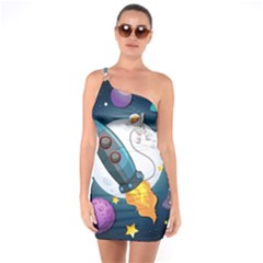 Spaceship-astronaut-space One Shoulder Ring Trim Bodycon Dress by Salman4z