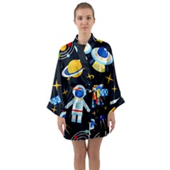 Space Seamless Pattern Long Sleeve Satin Kimono by Salman4z