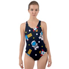 Seamless-adventure-space-vector-pattern-background Cut-out Back One Piece Swimsuit by Salman4z