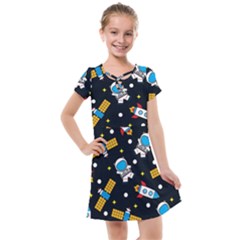 Seamless-adventure-space-vector-pattern-background Kids  Cross Web Dress by Salman4z