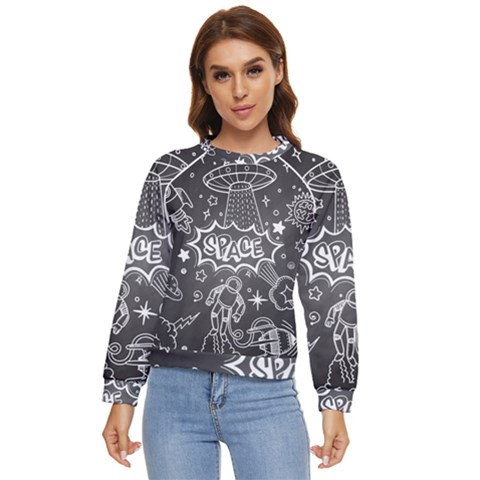 Vector-flat-space-design-background-with-text Women s Long Sleeve Raglan Tee by Salman4z