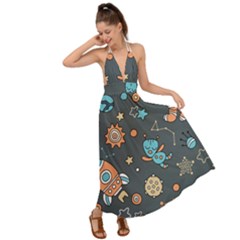 Space-seamless-pattern Backless Maxi Beach Dress by Salman4z