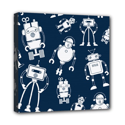 White-robot-blue-seamless-pattern Mini Canvas 8  X 8  (stretched) by Salman4z