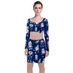 White-robot-blue-seamless-pattern Top And Skirt Sets by Salman4z