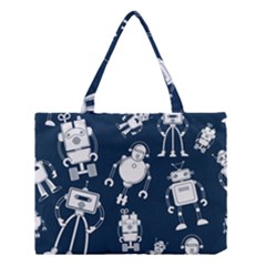 White-robot-blue-seamless-pattern Medium Tote Bag by Salman4z