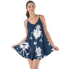 White-robot-blue-seamless-pattern Love The Sun Cover Up by Salman4z