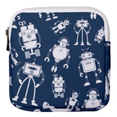 White-robot-blue-seamless-pattern Mini Square Pouch by Salman4z