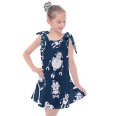 White-robot-blue-seamless-pattern Kids  Tie Up Tunic Dress by Salman4z