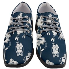 White-robot-blue-seamless-pattern Women Heeled Oxford Shoes by Salman4z