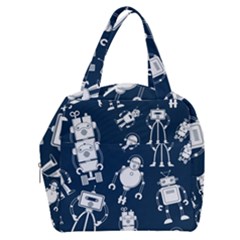 White-robot-blue-seamless-pattern Boxy Hand Bag
