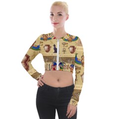 Egypt-horizontal-illustration Long Sleeve Cropped Velvet Jacket by Salman4z