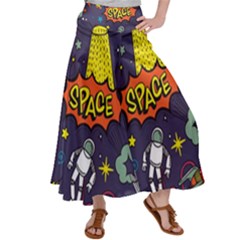 Vector-flat-space-design-background-with-text -- Women s Satin Palazzo Pants