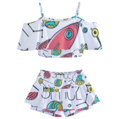 Space-cosmos-seamless-pattern-seamless-pattern-doodle-style Kids  Off Shoulder Skirt Bikini by Salman4z