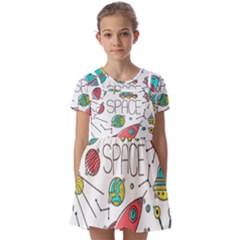 Space-cosmos-seamless-pattern-seamless-pattern-doodle-style Kids  Short Sleeve Pinafore Style Dress by Salman4z