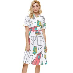 Space-cosmos-seamless-pattern-seamless-pattern-doodle-style Button Top Knee Length Dress by Salman4z