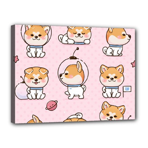 Set-kawaii-smile-japanese-dog-akita-inu-cartoon Canvas 16  X 12  (stretched) by Salman4z