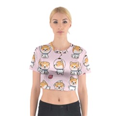 Set-kawaii-smile-japanese-dog-akita-inu-cartoon Cotton Crop Top by Salman4z