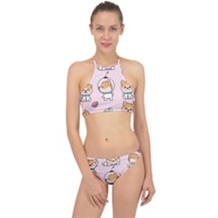 Set-kawaii-smile-japanese-dog-akita-inu-cartoon Racer Front Bikini Set by Salman4z