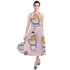 Set-kawaii-smile-japanese-dog-akita-inu-cartoon Round Neck Boho Dress by Salman4z