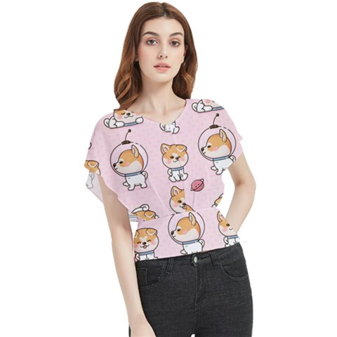 Set-kawaii-smile-japanese-dog-akita-inu-cartoon Butterfly Chiffon Blouse by Salman4z