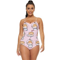 Set-kawaii-smile-japanese-dog-akita-inu-cartoon Retro Full Coverage Swimsuit by Salman4z