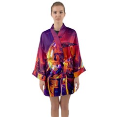 Far-future-human-colonization Long Sleeve Satin Kimono