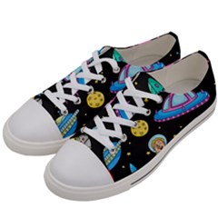 Seamless-pattern-with-space-objects-ufo-rockets-aliens-hand-drawn-elements-space Men s Low Top Canvas Sneakers by Salman4z