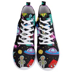 Seamless-pattern-with-space-objects-ufo-rockets-aliens-hand-drawn-elements-space Men s Lightweight High Top Sneakers by Salman4z