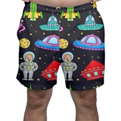 Seamless-pattern-with-space-objects-ufo-rockets-aliens-hand-drawn-elements-space Men s Shorts by Salman4z